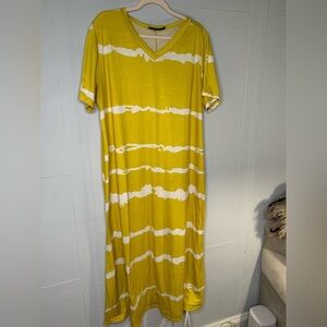 ZANZEA Women Short Sleeve Yellow White T-Shirt Summer V-Neck Dress Maxi XXXL